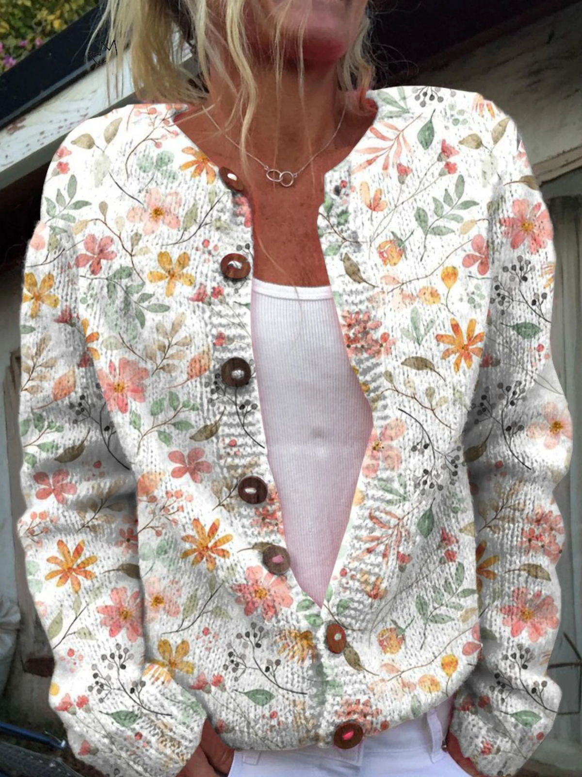 Janet | Vintage Floral Knit Cardigan Sweater