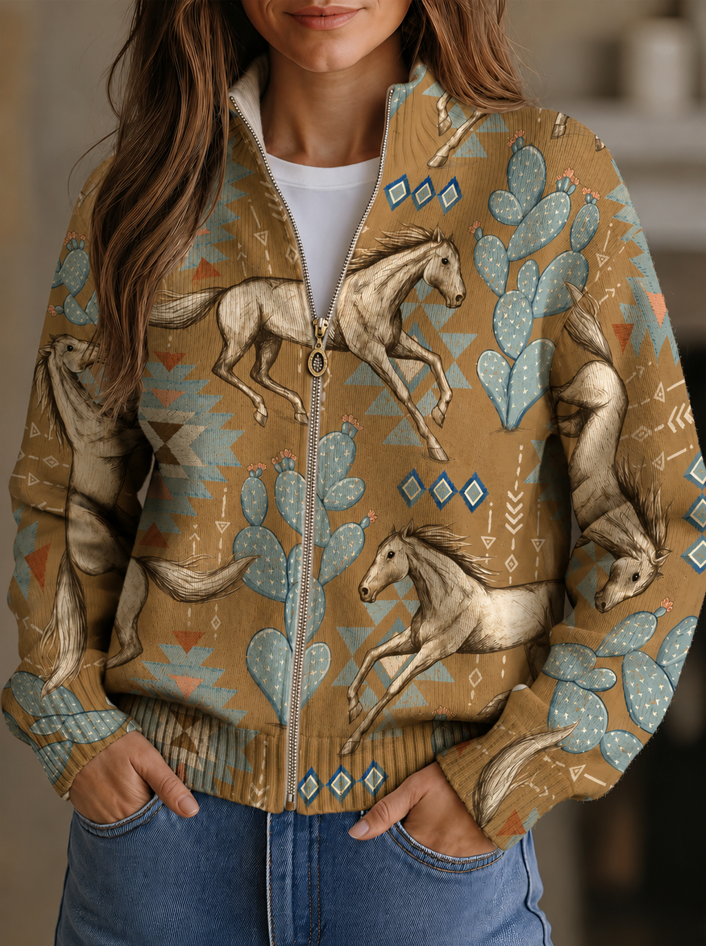 Christine | Horse Print Zip Cardigan