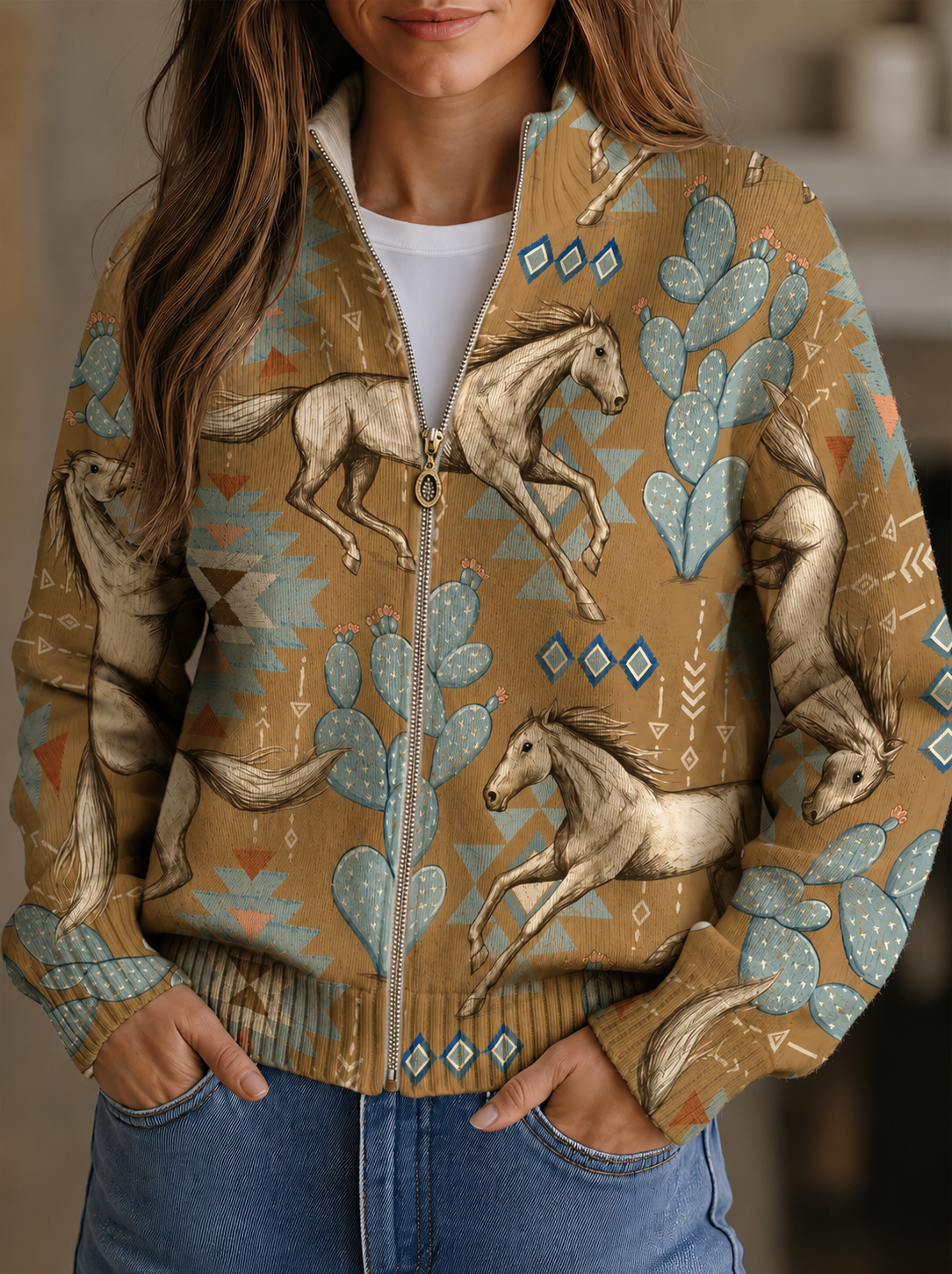Christine | Horse Print Zip Cardigan