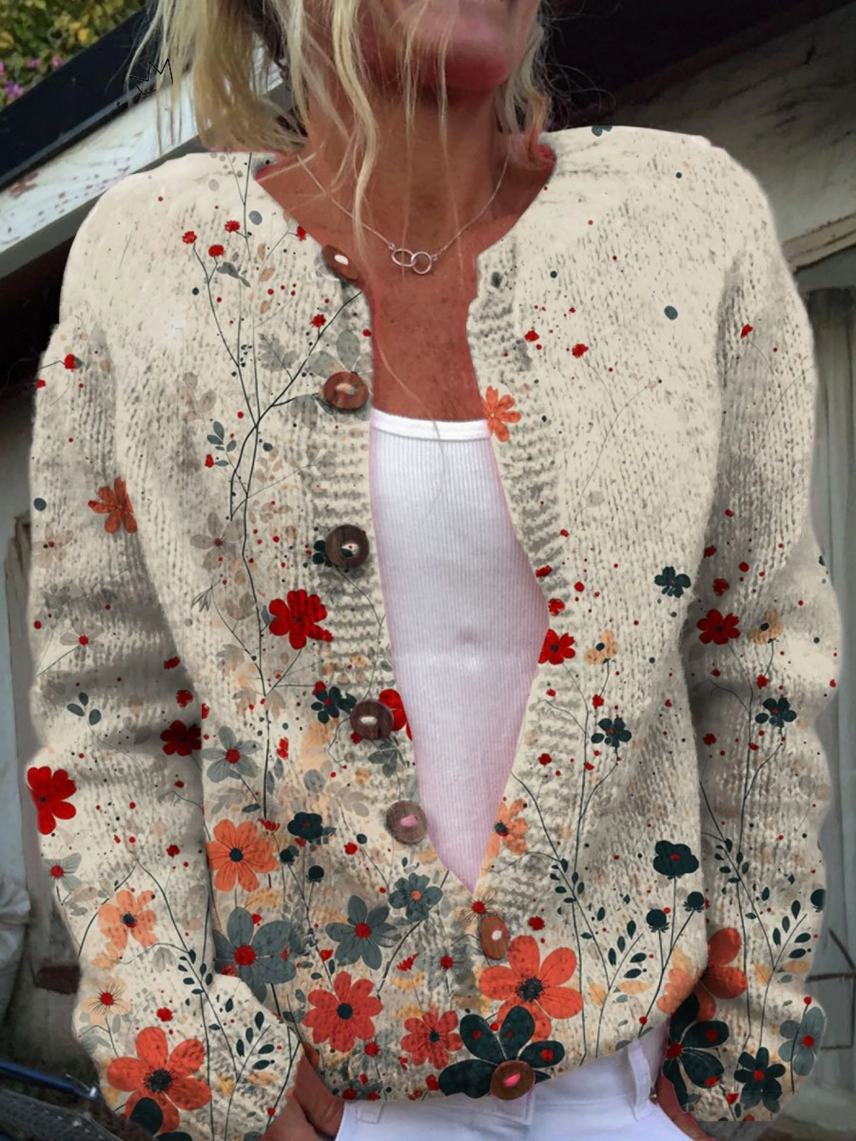 Linda | Vintage Floral Knit Cardigan