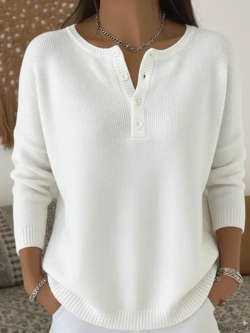 Christine | Henley Button-Up Knit Sweater