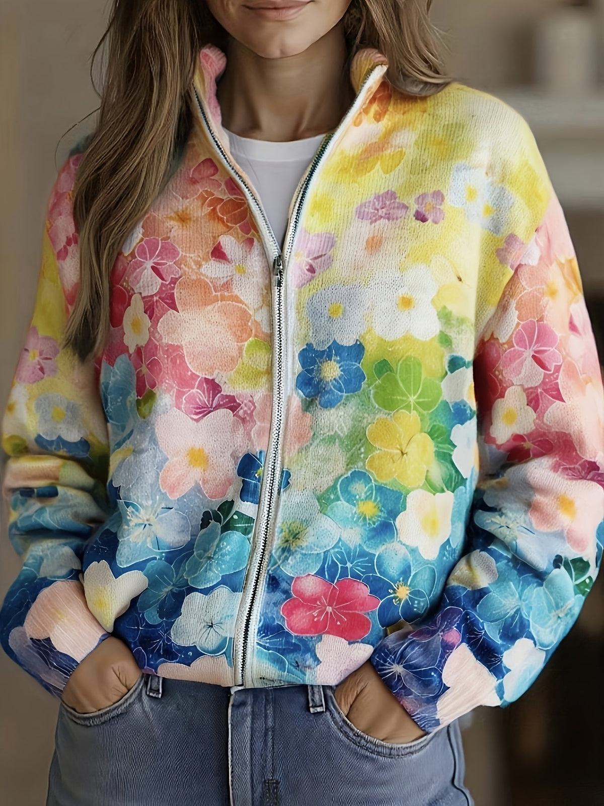 Margaret | Watercolour Floral Zip Cardigan