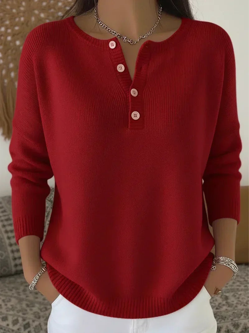 Christine | Henley Button-Up Knit Sweater