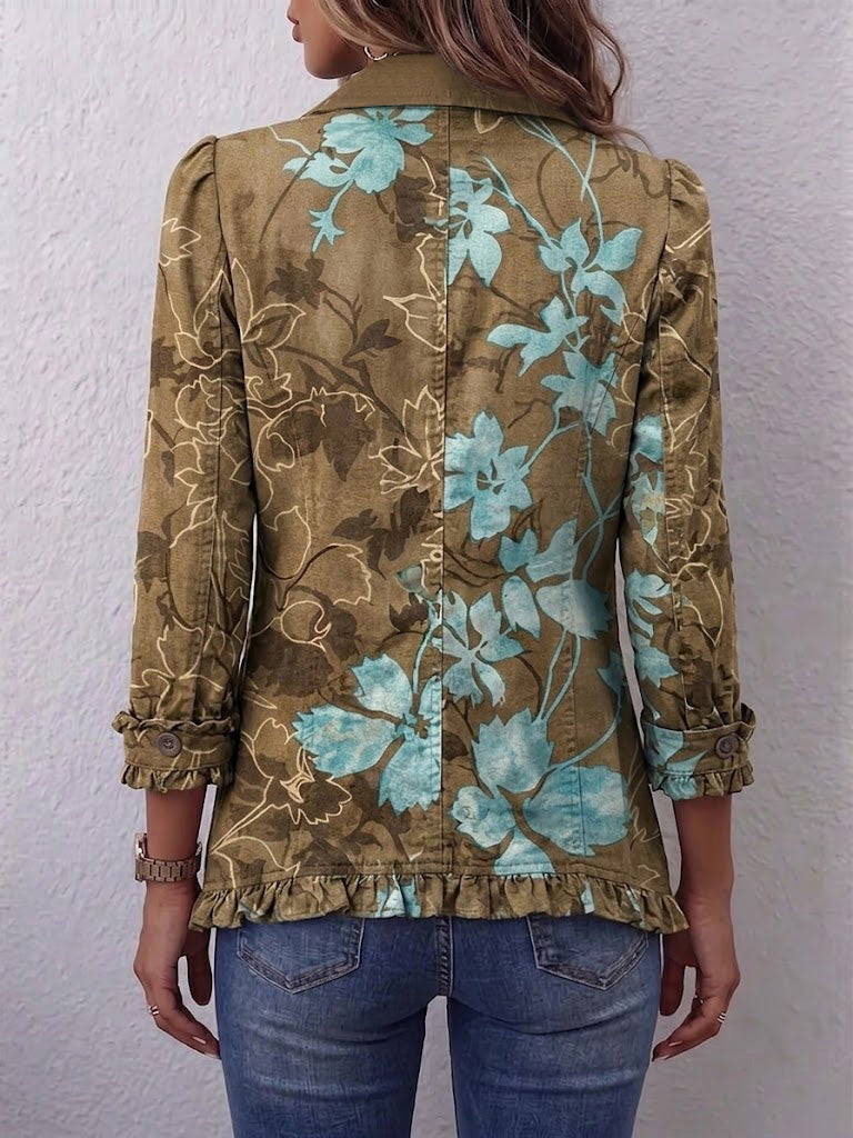 Lorraine | Boho Gradient Vintage Floral Ruffle Jacket