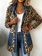 Linda | Leopard Print Denim Panel Contrast Longline Jacket
