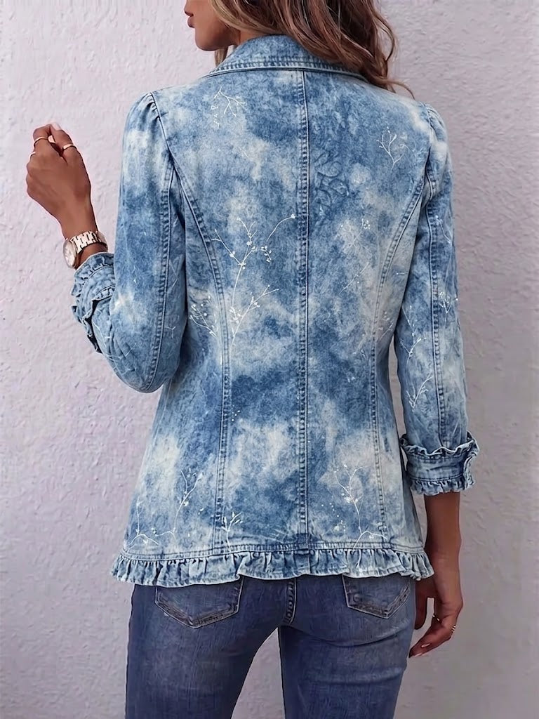 Patricia | Boho-Style Gradient Vintage Botanical Print Ruffle-Detail Jacket