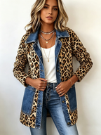 Linda | Leopard Print Denim Panel Contrast Longline Jacket
