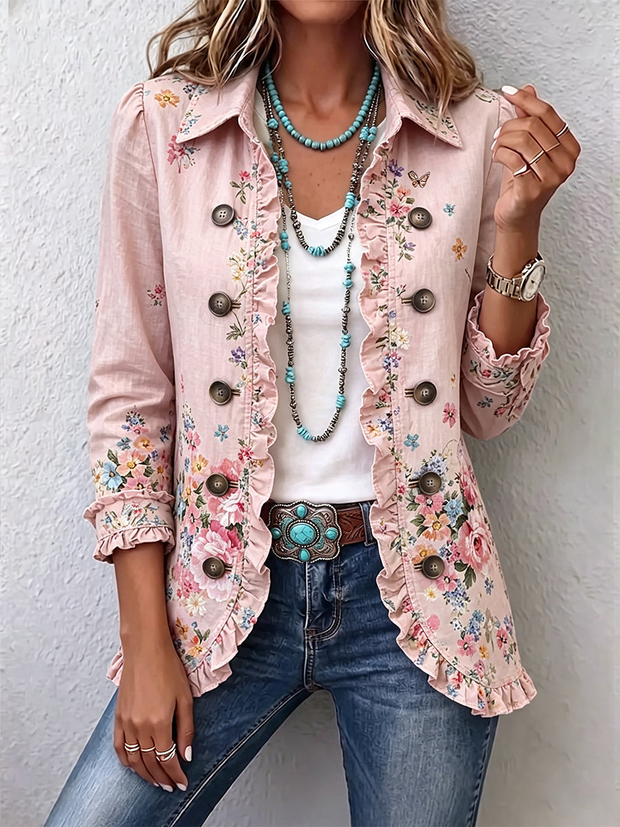 Denise | Floral Ruffle Button-Front Jacket