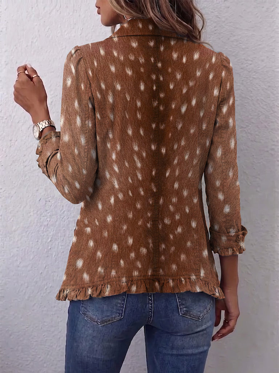 Carol | Bohemian Animal-Print Ruffled Jacket