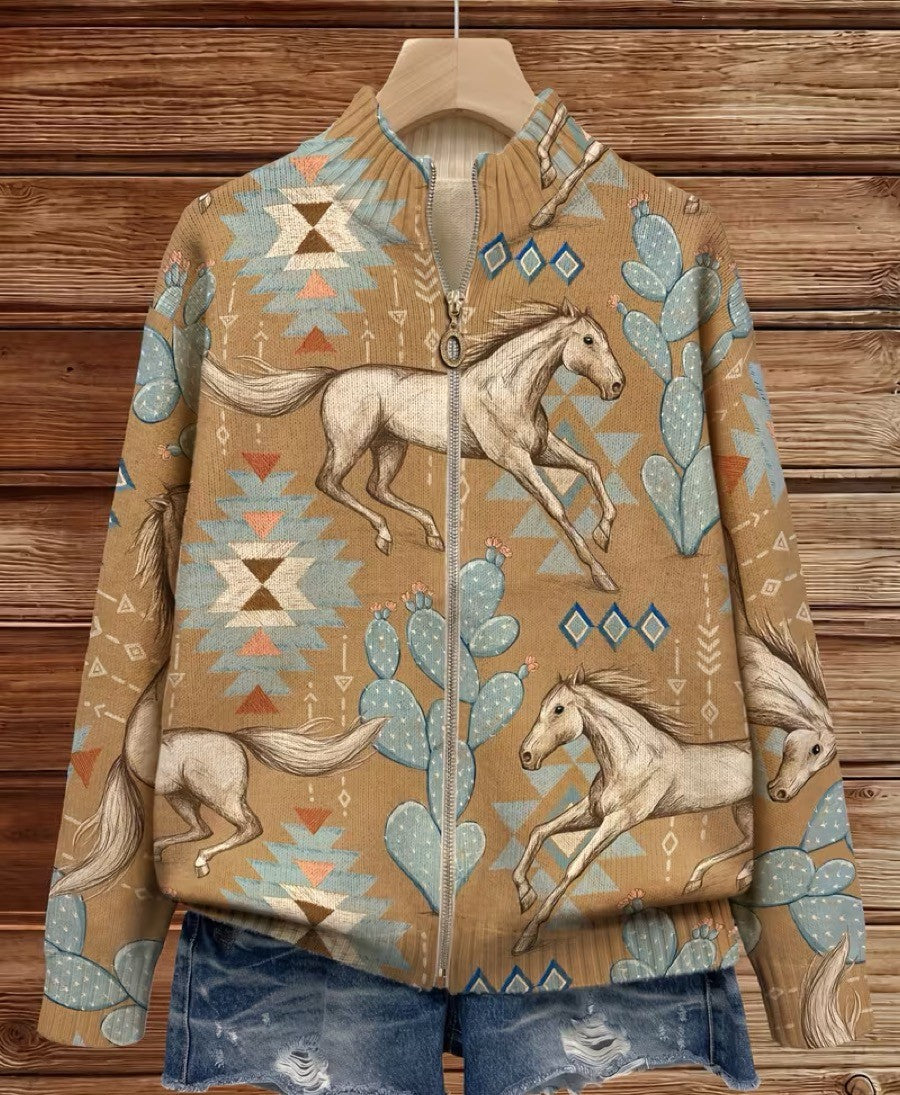 Christine | Horse Print Zip Cardigan