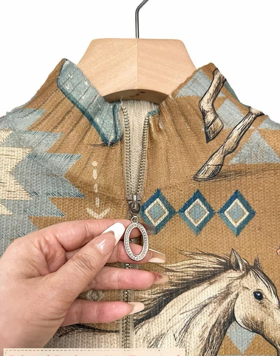 Christine | Horse Print Zip Cardigan