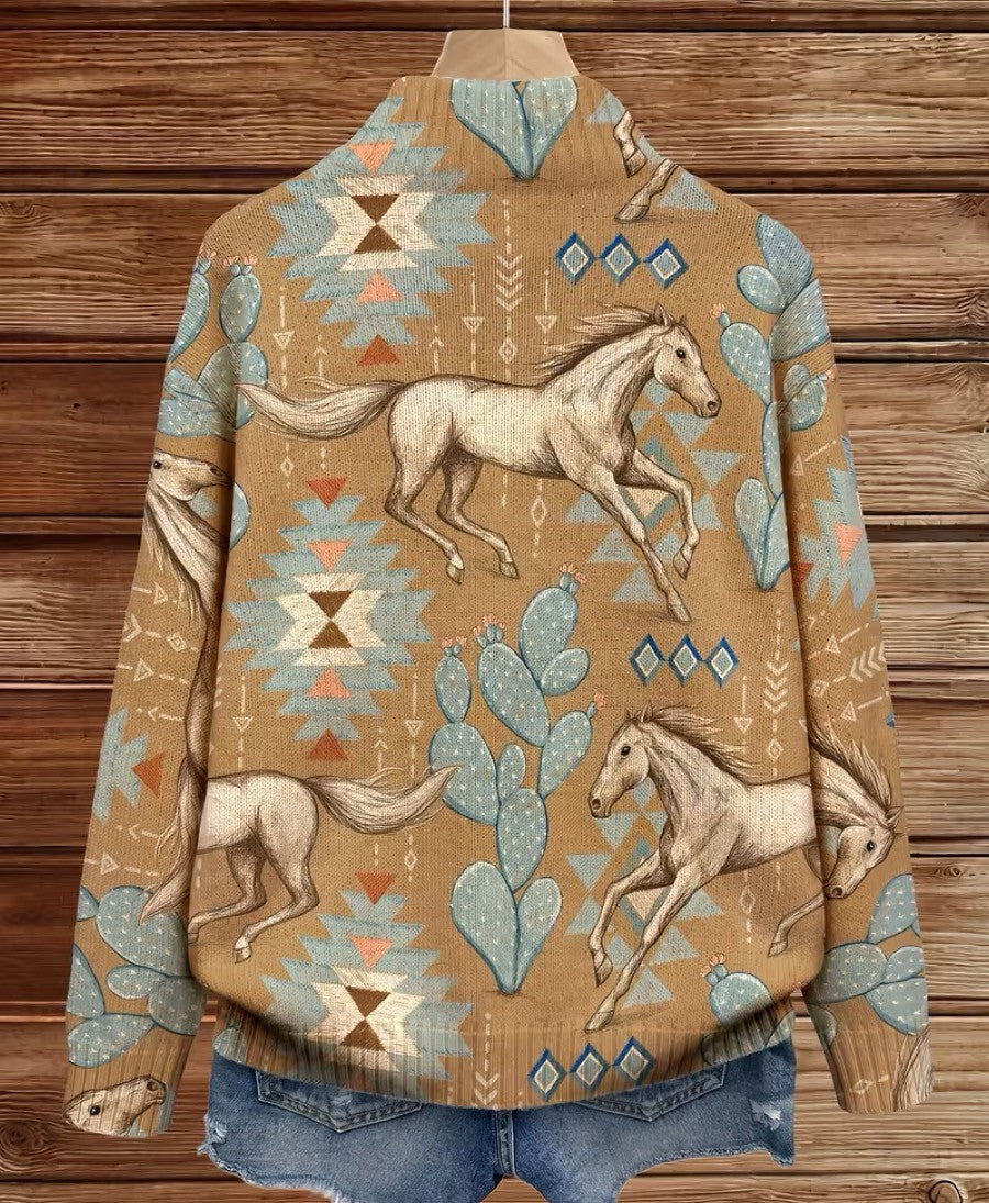 Christine | Horse Print Zip Cardigan