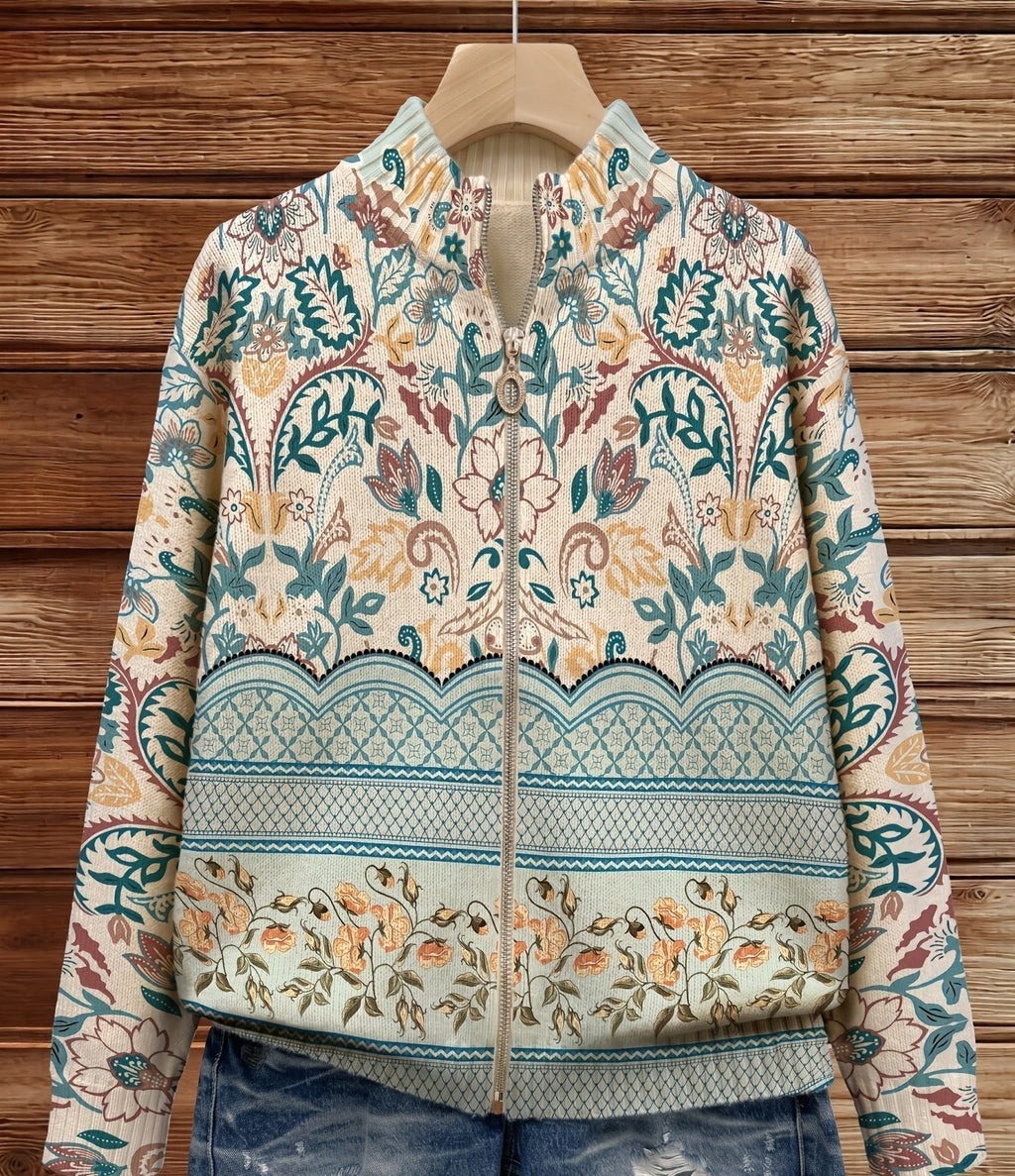 Cynthia | Botanical Print Zip Cardigan